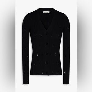 SANDRO
Embellished ribbed-knit cardigan size XS